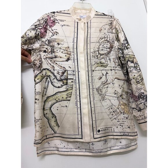 Rosetta Getty Astrology Zodiac Signs Map Print Silk Shirt Blouse Beige 2022 6 - Picture 7 of 16
